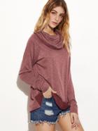 Shein Burgundy Marled Cowl Neck Raglan Sleeve T-shirt