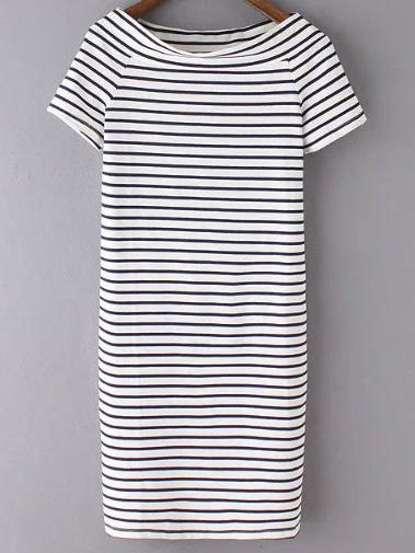 Shein Black And White Striped Short Sleeve Sheath Dress