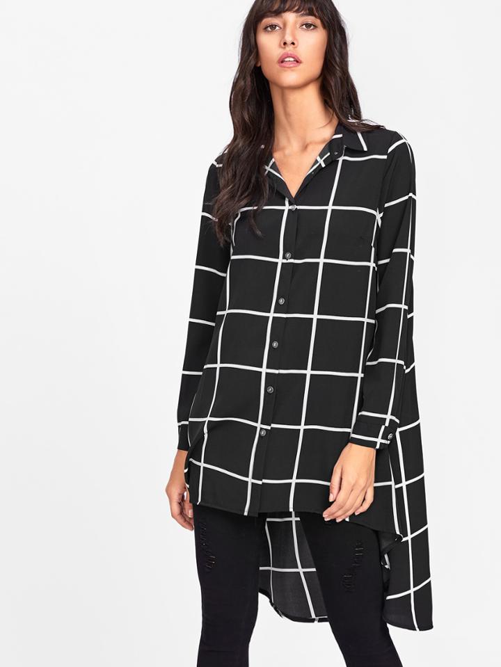 Shein Dip Hem Checked Shirt