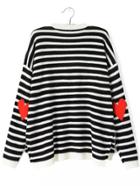 Shein Black White Long Sleeve Striped Heart Print Sweater