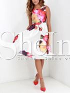 Shein White Sleeveless Crew Neck Floral Dress