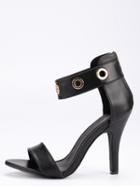 Shein Strappy Metal Eyelet Ankle Cuff Sandals - Black