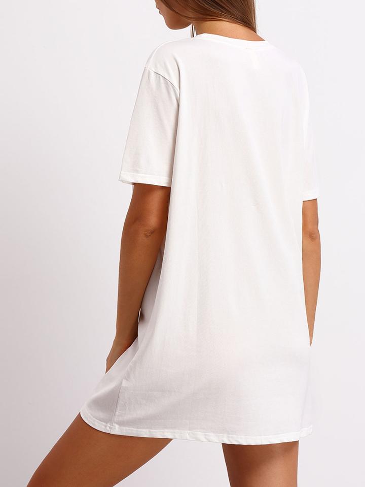 Shein Letters Print White Tshirt Dress