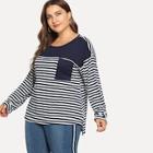 Shein Plus Pocket Patched Striped Tee