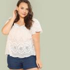 Shein Plus Lace Applique Eyelet Embroidery Blouse