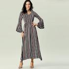 Shein Striped Tie Waist Bell Sleeve Dress