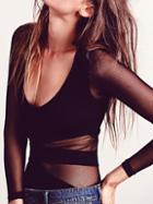 Shein Black Scoop Neck Sheer Mesh Slim Sweater