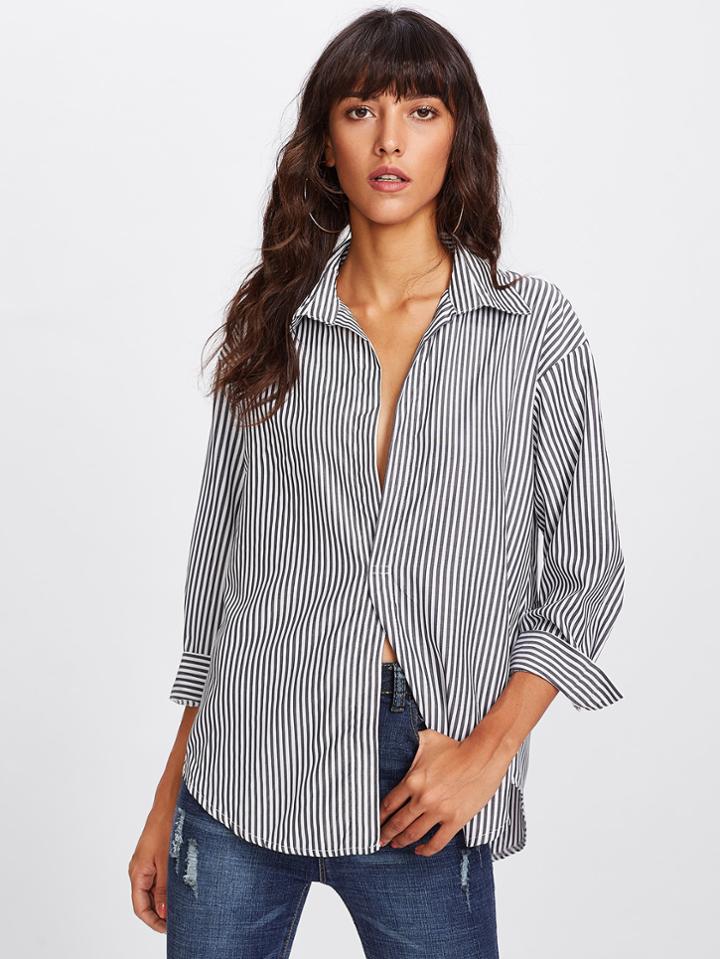 Shein Curved Hem Striped Shirt