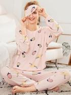 Shein Pineapple Print Pajama Set With Eye Mask