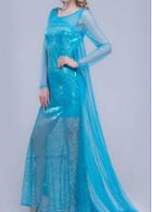Rosewe Blue Mesh Long Sleeve Sequin Embellished Maxi Dress