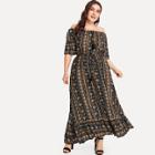 Shein Plus Off Shoulder Tribal Print Dress