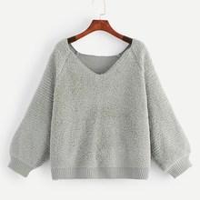 Shein Raglan Sleeve Solid Fuzzy Jumper