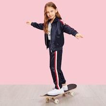 Shein Girls Zip Up Satin Hooded Jacket & Pants Set