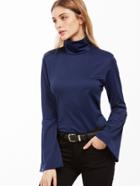 Shein Navy High Neck Bell Sleeve Zipper Back T-shirt
