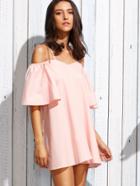 Shein Pink Crisscross Cold Shoulder Bell Sleeve Dress