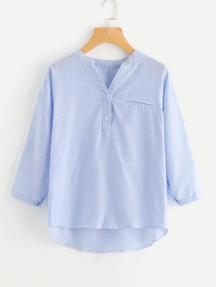 Shein Pinstriped Drop Shoulder Dip Hem Blouse
