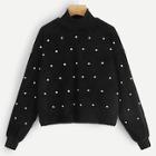 Shein Mock-neck Pearl Embellished Pullover