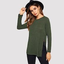 Shein High Slit Side Rip-knit Dip Hem Tee