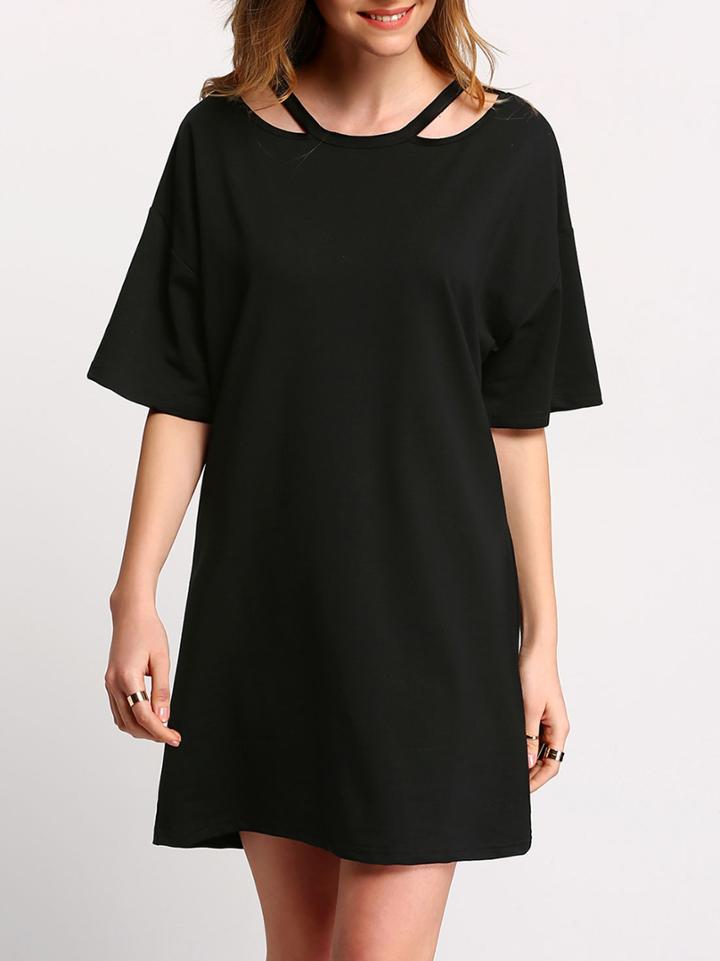 Shein Black Short Sleeve Hollow Tee Dress