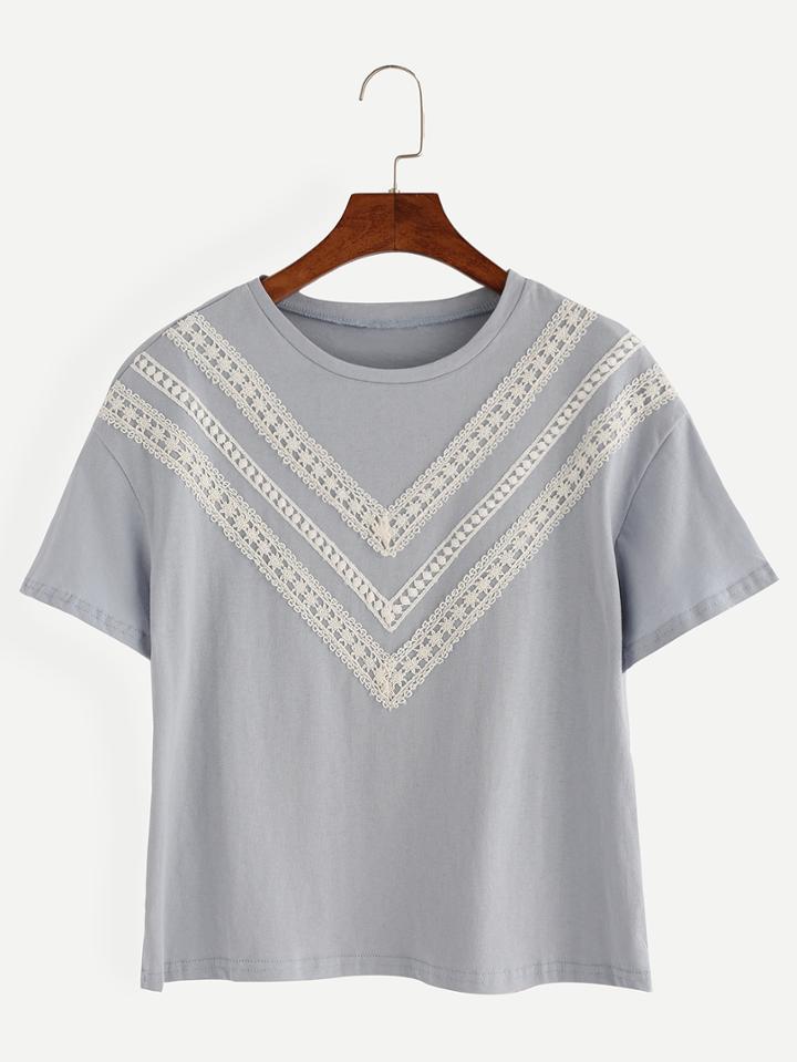 Shein Blue Lace Embellished Drop Shoulder T-shirt