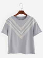 Shein Blue Lace Embellished Drop Shoulder T-shirt