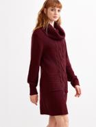 Shein Burgundy Cable Knit Cowl Neck Sweater Dress With Pocket