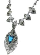 Shein Blue Gemstone Silver Leaf Necklace