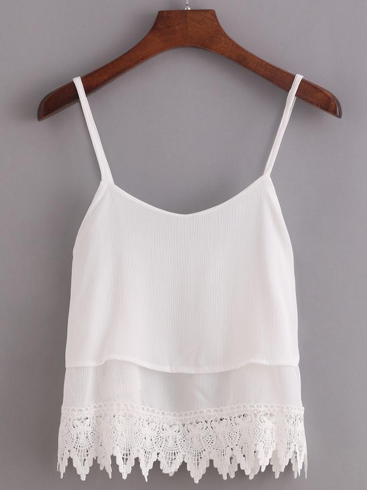 Shein Lace Trimmed Layered Chiffon Cami Top