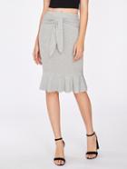 Shein Tie Front Ruffle Hem Heather Knit Skirt