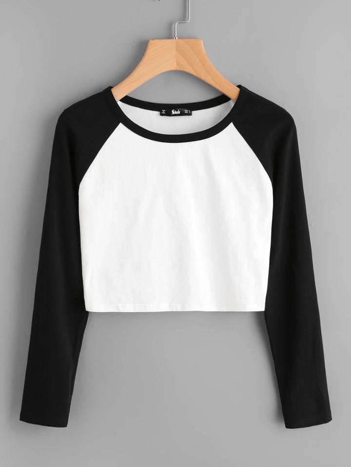 Shein Two Tone Raglan Sleeve Crop Tee