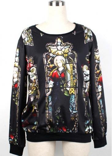 Rosewe Hot Sale Person Print Round Neck Long Sleeve Pullover Sweatshirt