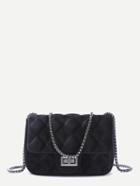 Shein Black Velvet Meander Pattern Quilted Crossbody With Chain Strap