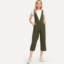 Shein Pocket & Button Up Pleated Jumpsuit