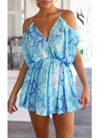 Rosewe Chiffon Backless Spaghetti Strap Printed Boot Cut Romper