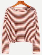 Shein Striped Distressed Drop Shoulder Seam T-shirt