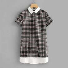 Shein Contrast Collar And Hem Plaid Dress