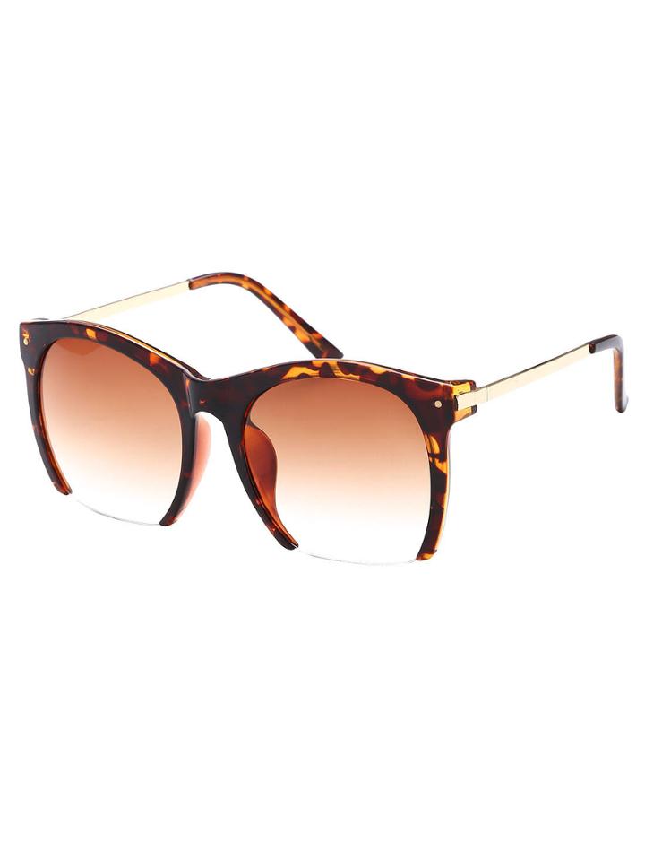 Shein Leopard Print Open Frame Metal Arm Large Lens Sunglasses