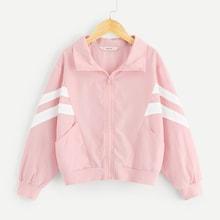 Shein Girls Zip Up Varsity Striped Jacket