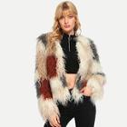 Shein Color Block Faux Fur Teddy Coat