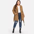 Shein Plus Solid Double-breasted Suede Coat