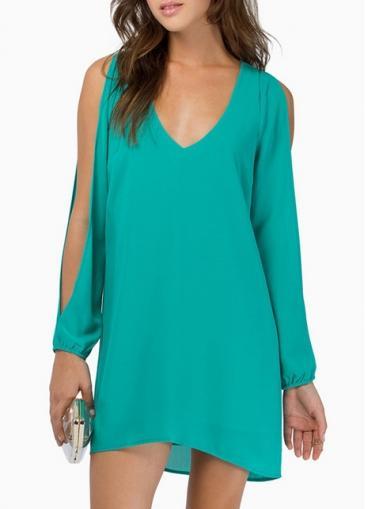 Rosewe Gorgeous Green Long Sleeve V Neck Summer Dress