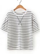 Shein White Round Neck Stripe T-shirt