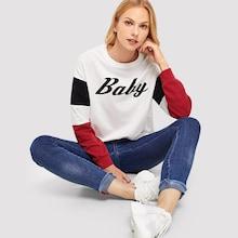 Shein Letter Print Color Block Pullover