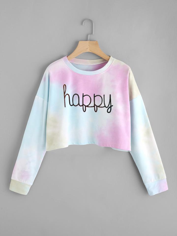 Shein Drop Shoulder Water Color Crop Sweatshirt