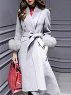 Shein Grey Lapel Tie-waist High Low Pockets Coat