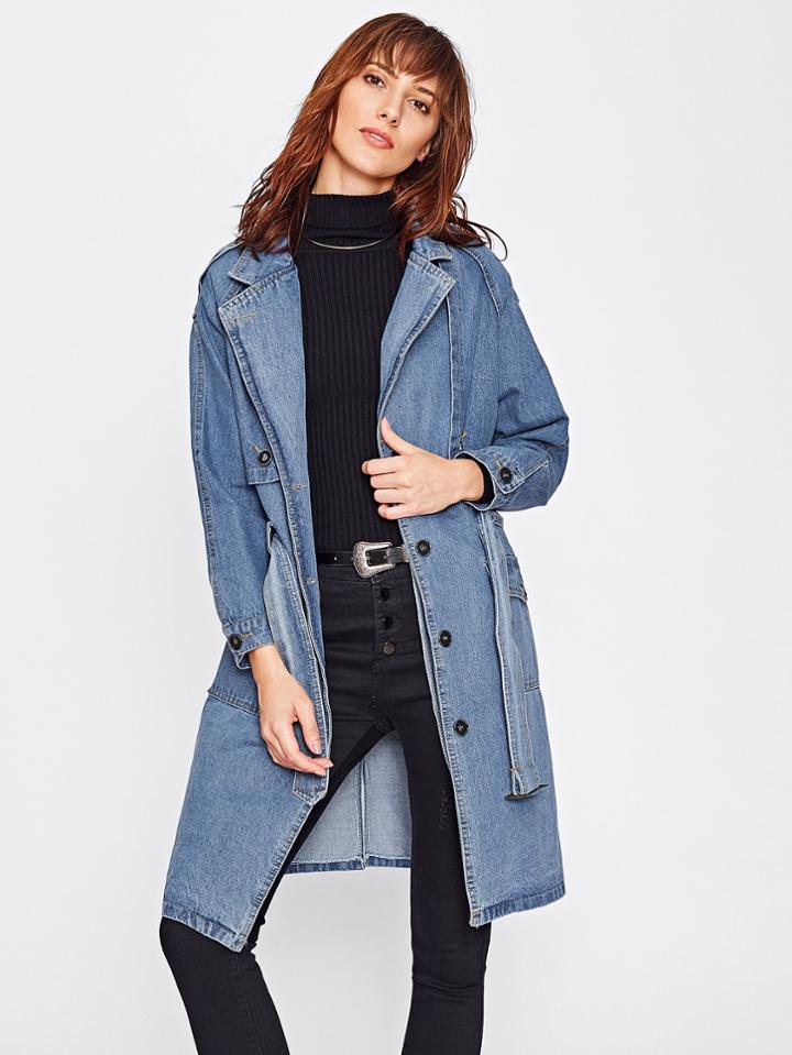 Shein Tie Waist Bleach Wash Denim Jacket