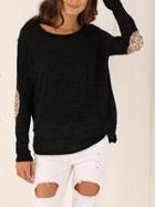 Shein Black Elbow Patch Sequined Loose T-shirt