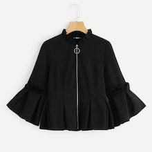 Shein Zip Front Ruffle Bell Sleeve Coat