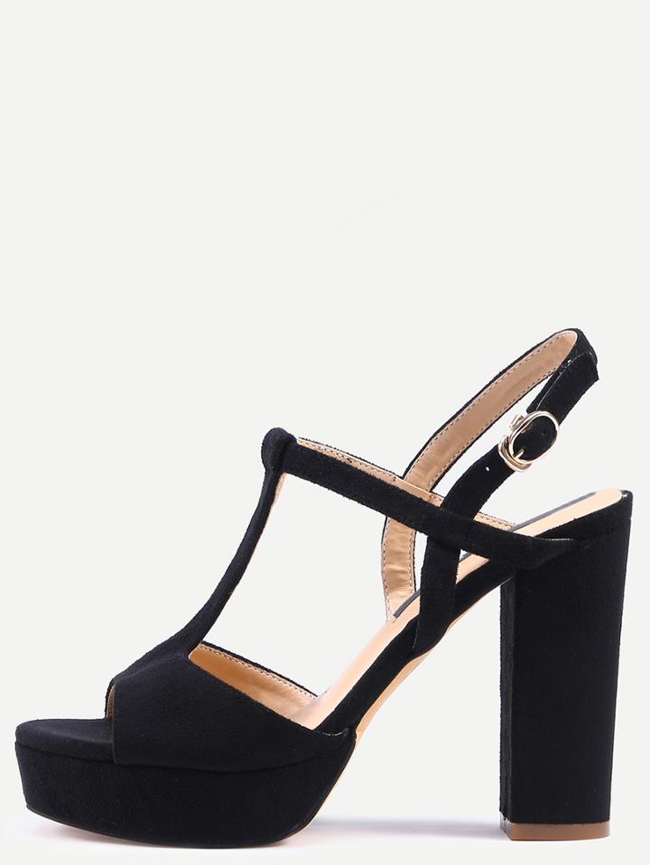 Shein Black Peep Toe T-strap Buckle Chunky Sandals