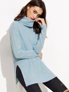 Shein Blue Turtleneck Side Slit Ribbed Sweater